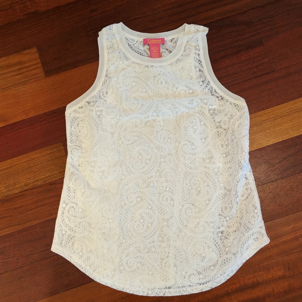 Lace racerback cream Catherine Malandrino top